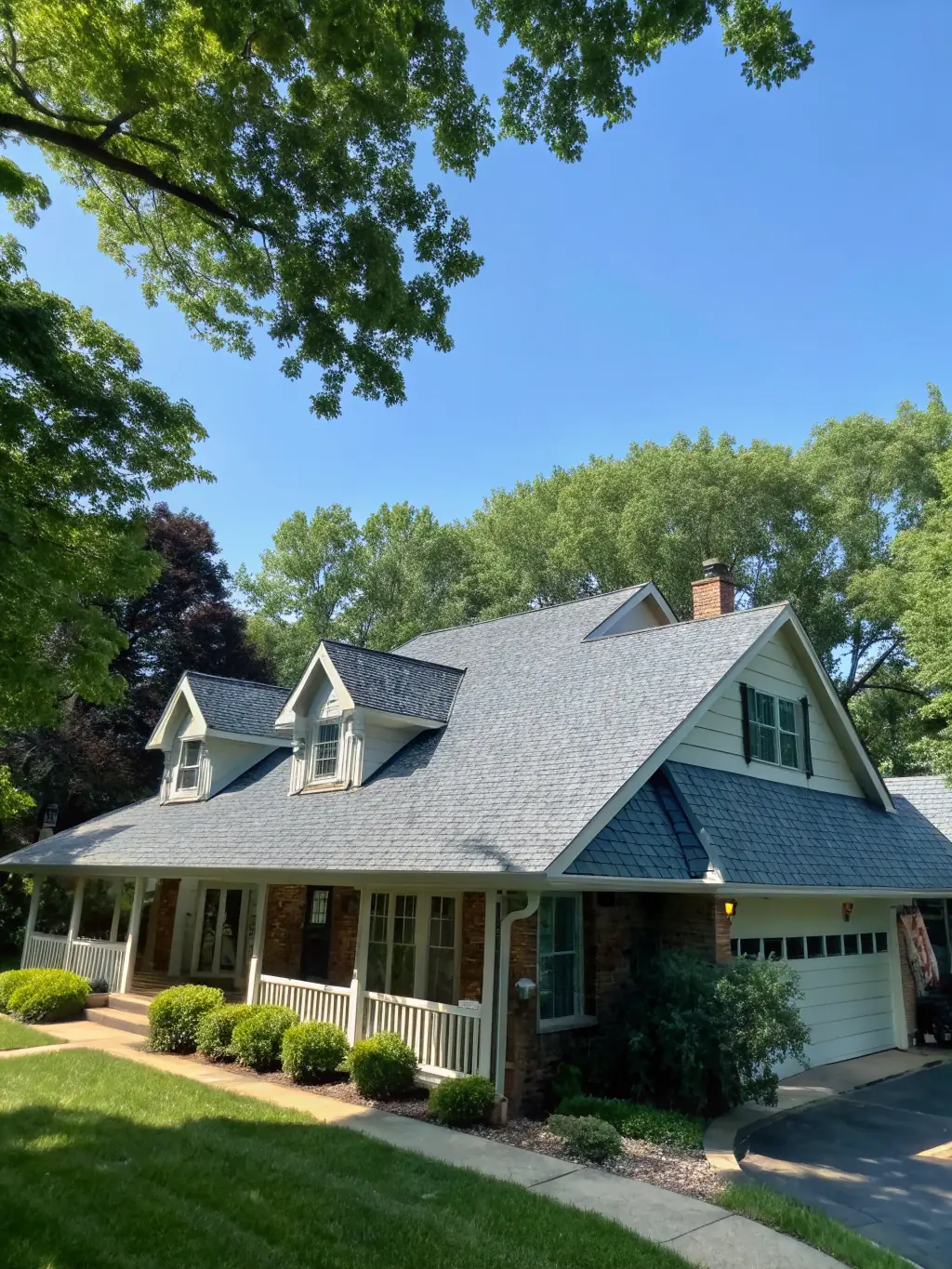 A newly installed asphalt shingle roof on a modern suburban home, showcasing clean lines and a professional finish. The image should highlight the quality of the installation and the aesthetic appeal of the new roof.